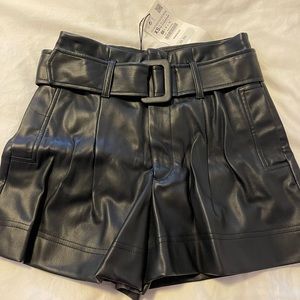 Faux Leather Belted Shorts
